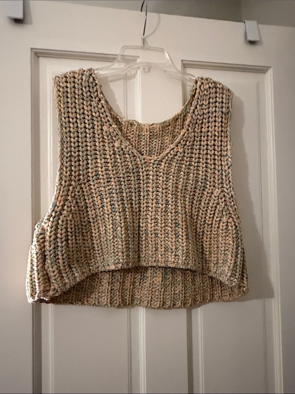 Free People Cropped Knit Tank in Cream with Pastel Speckles